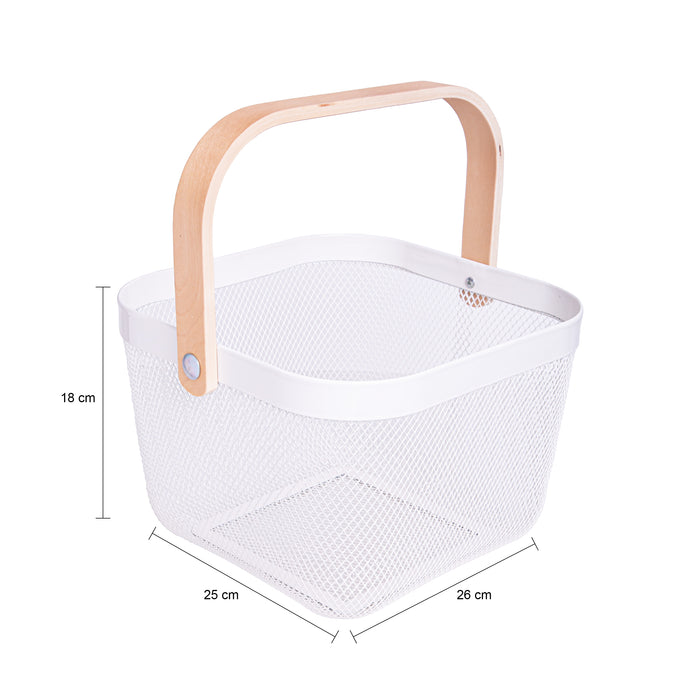 QUVIO Draagbare mand – Met houten handvat – Metaal - Wit