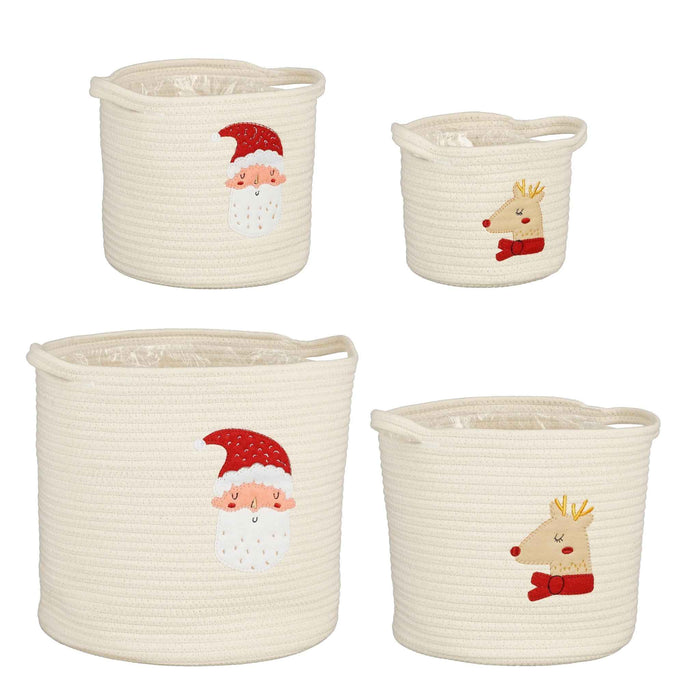 Mica Decorations Mand Santa deer - 32x32x31 cm - Polyester - Wit - Set van 4