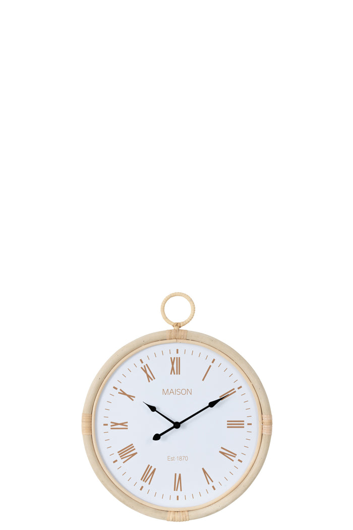 J-line - Wandklok Kyr Rotan|mdf Natuur|wit Small - 40x2.5x48cm