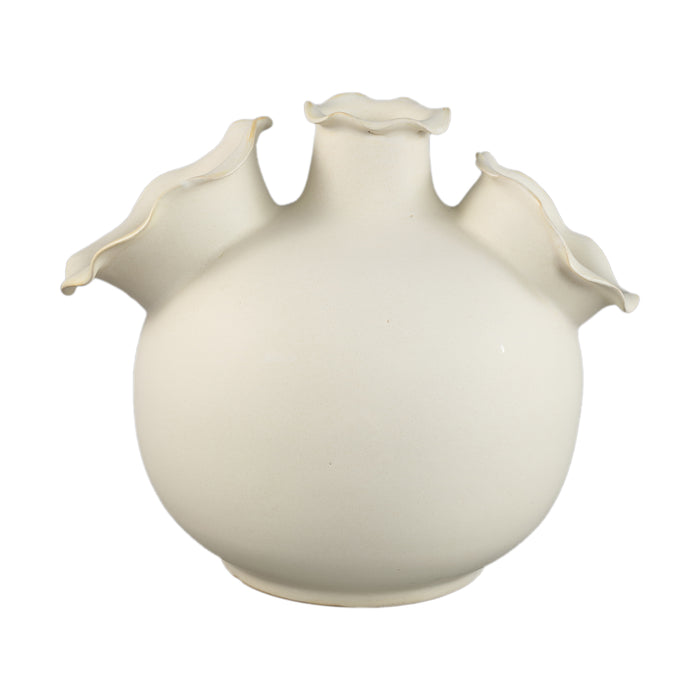 PTMD Umme Cream Round Glazed Ceramic Vase Wavy Edges L