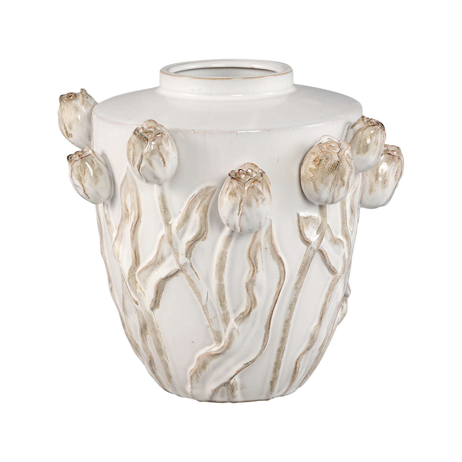 PTMD Naomae White Ceramic Pot Tulip Figures Round S