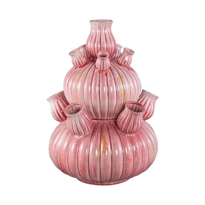 PTMD Nolou Pink Ceramic Tulip Vase Ribbed Round L