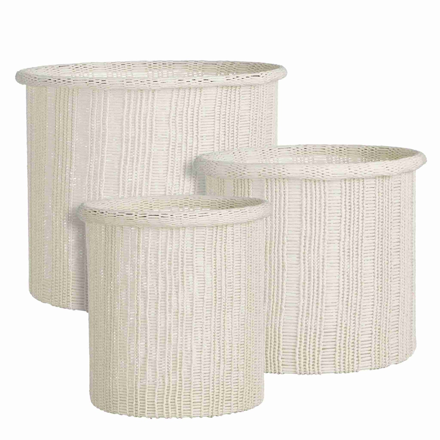 Mica Decorations Mand Danfield - 32x32x28 cm - Gerecycled Katoen - Wit - Set van 3