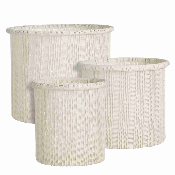 Mica Decorations Mand Danfield - 32x32x28 cm - Gerecycled Katoen - Wit - Set van 3