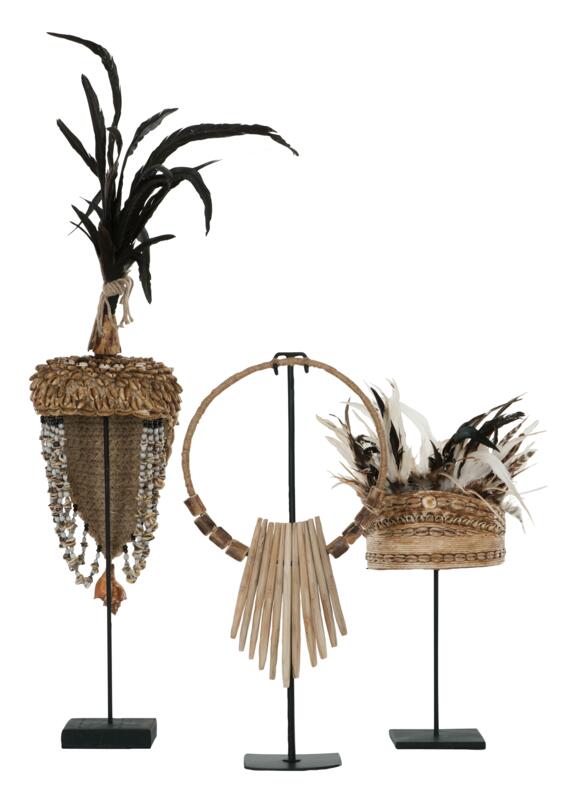 MUST Living Balinese hat with shell and feather,55x20x20 cm, on iro...