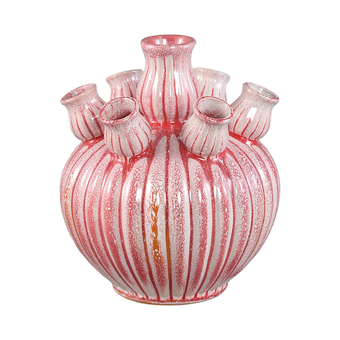 PTMD Nolou Pink Ceramic Tulip Vase Ribbed Round S