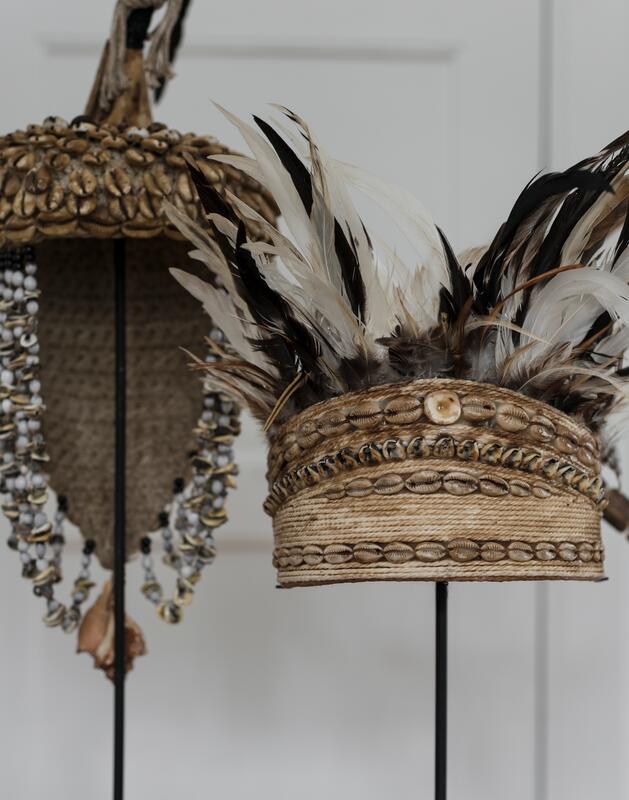 MUST Living Balinese hat with shell and feather,55x20x20 cm, on iro...