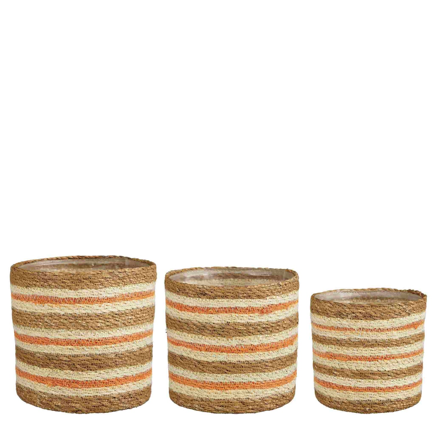 Mica Decorations Mand Danver - 20x20x20 cm - Zeegras - Wit - Set van 3