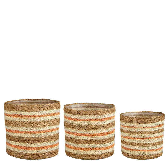 Mica Decorations Mand Danver - 20x20x20 cm - Zeegras - Wit - Set van 3