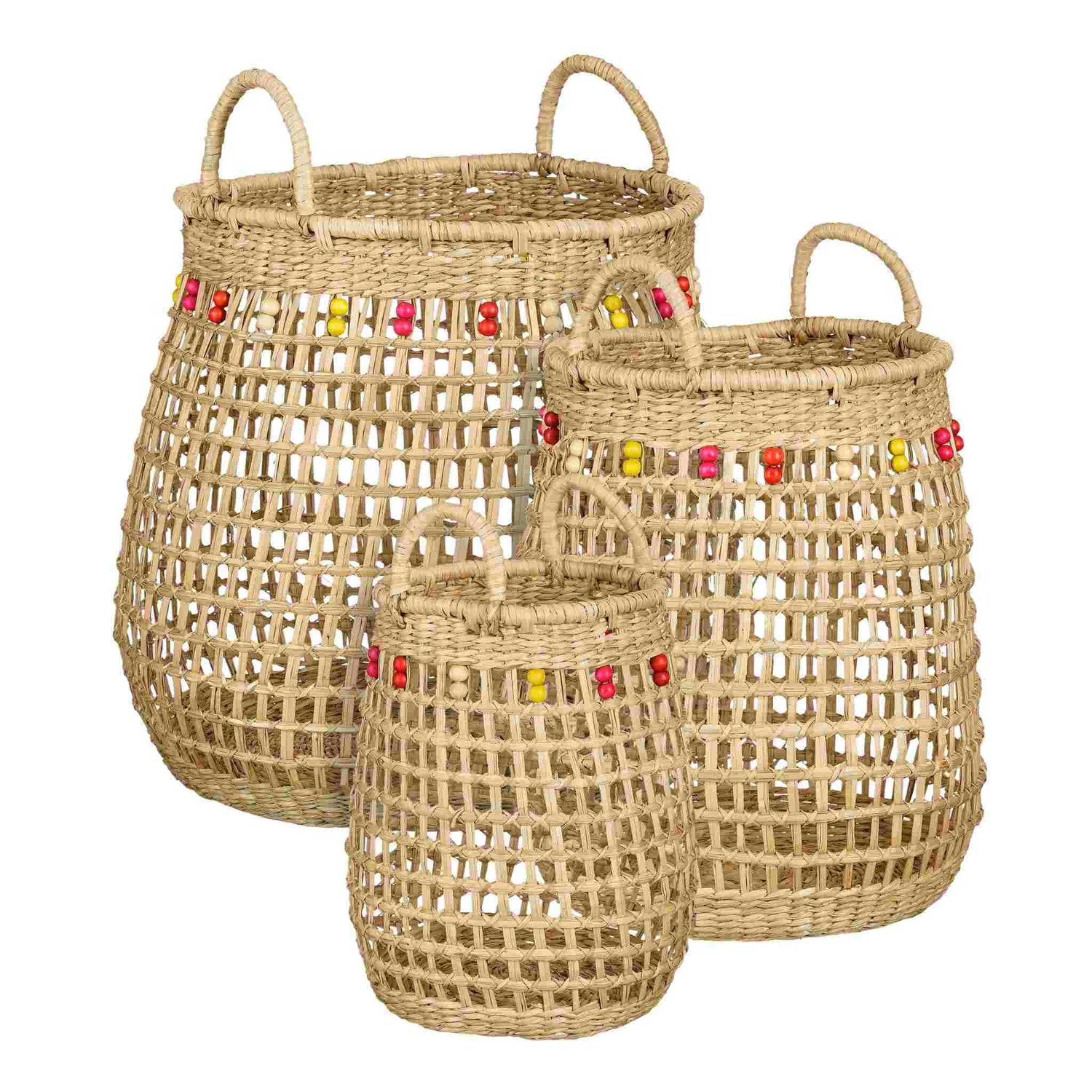 Mica Decorations Mand Yuna - 40x40x41 cm - Zeegras - Licht Bruin - Set van 3