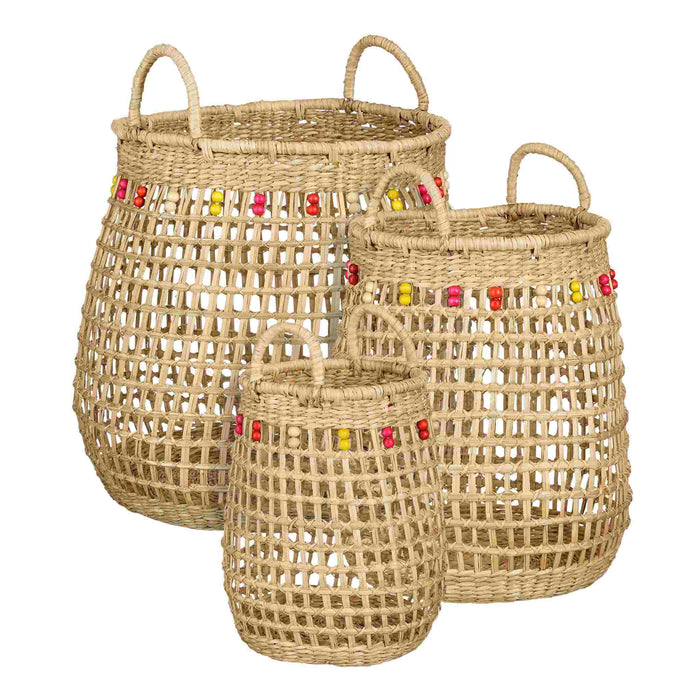 Mica Decorations Mand Yuna - 40x40x41 cm - Zeegras - Licht Bruin - Set van 3