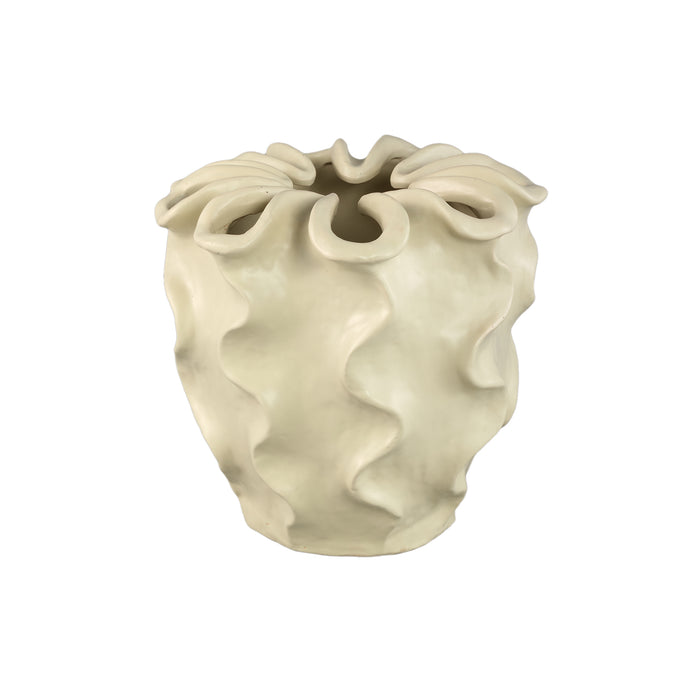 PTMD Rudie Cream Matt Ceramic Pot With Wavy Print L