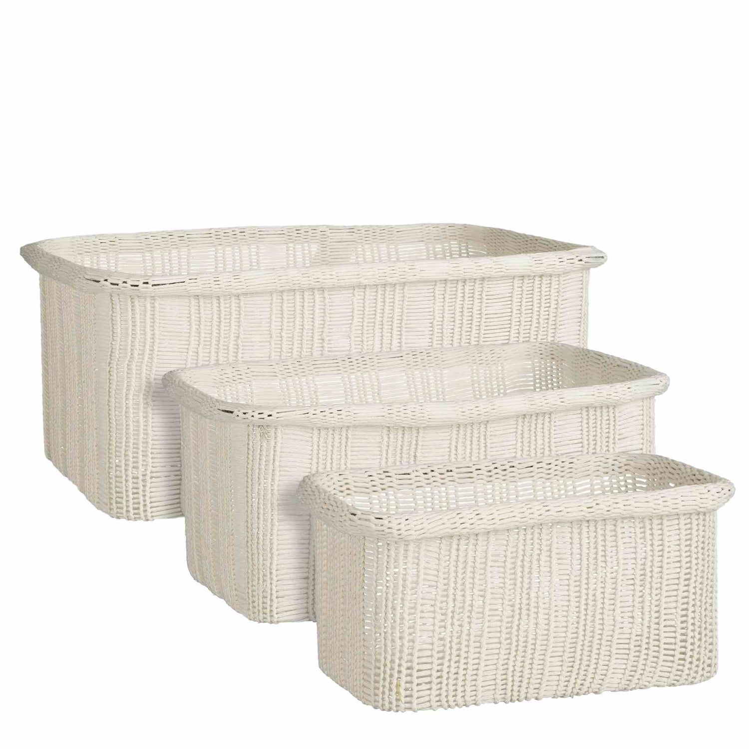 Mica Decorations Mand Danfield - 43x31x19 cm - Gerecycled Katoen - Wit - Set van 3