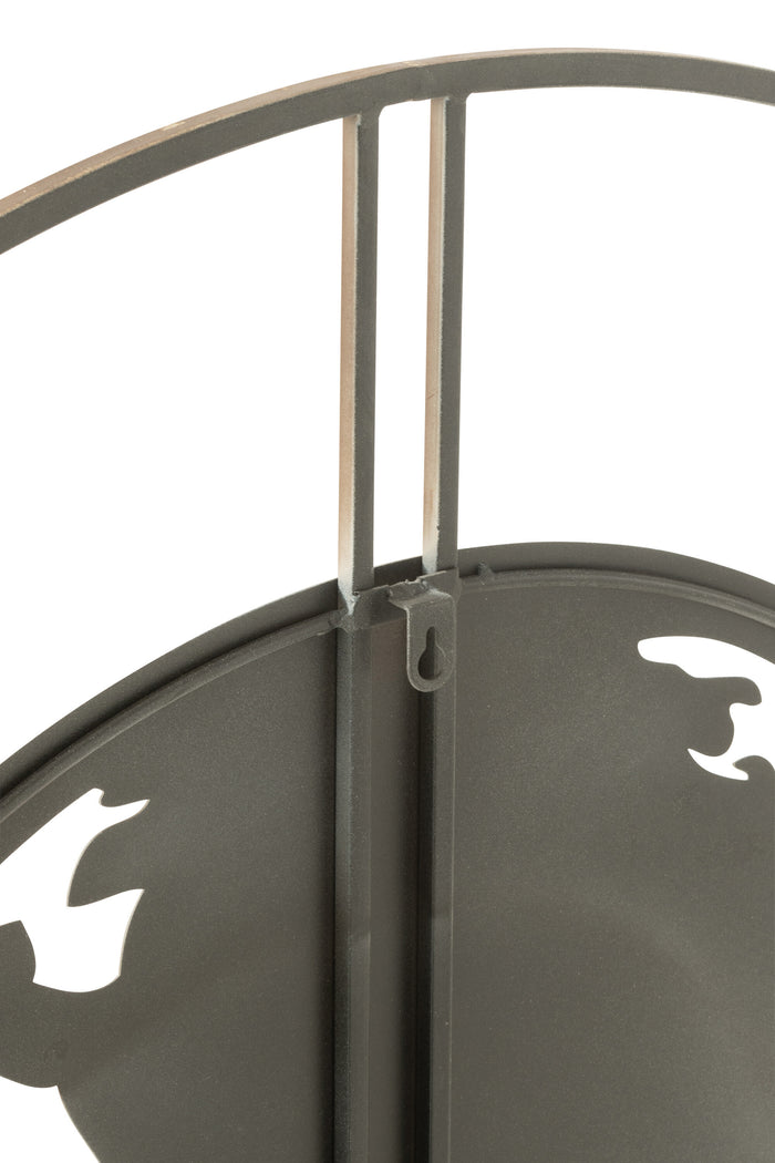 J-line - Klok Wereldkaart Gaten Metaal Donker Bruin Large - 90x4x90cm