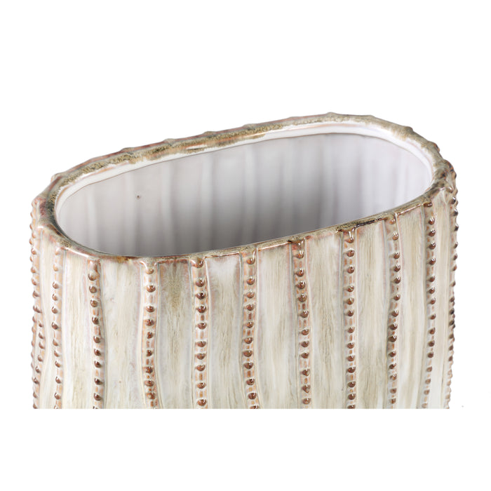 PTMD Dell Cream ceramic glazed pot line pattern oval L