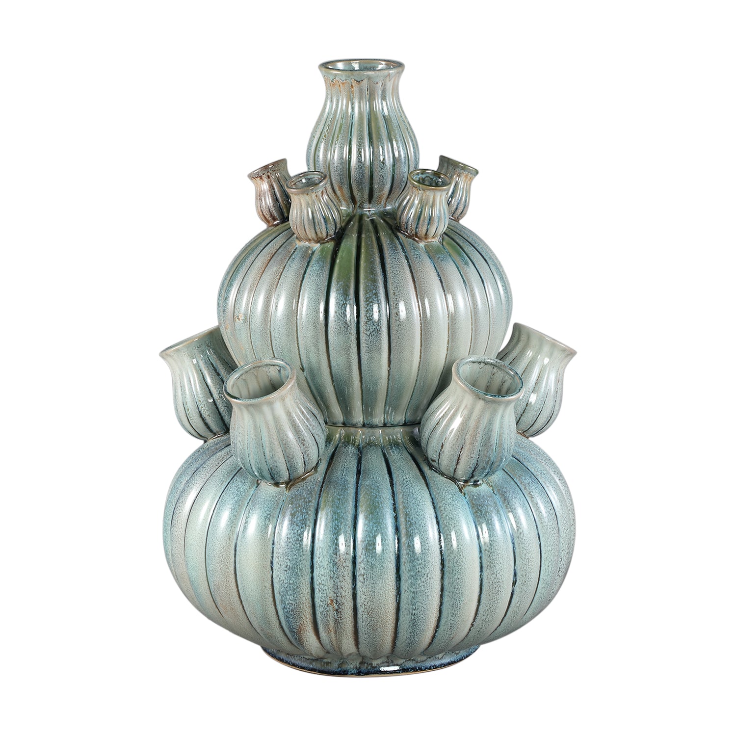 PTMD Nolou Turquoise Ceramic Tulip Vase Ribbed Round L