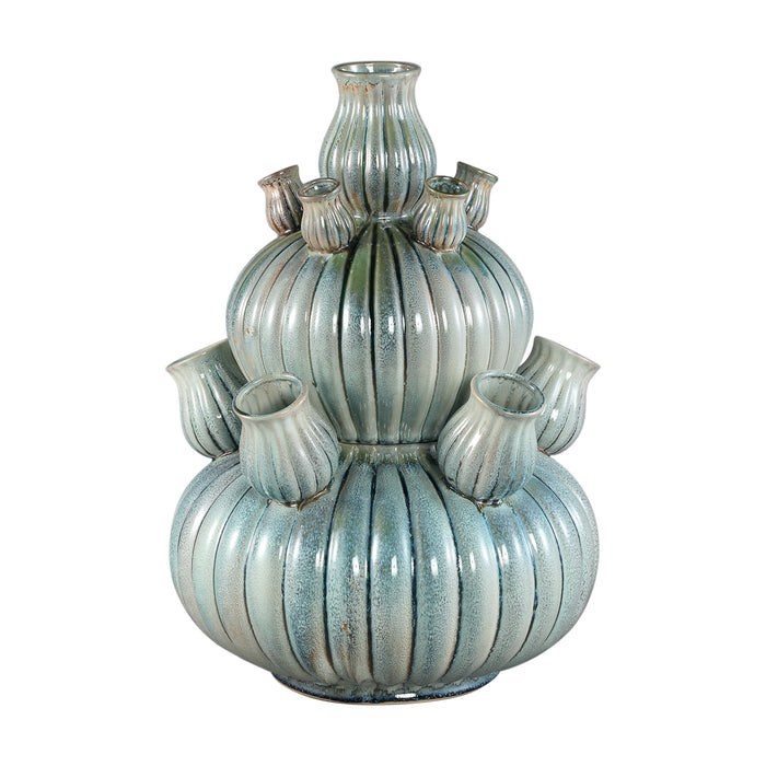 PTMD Nolou Turquoise Ceramic Tulip Vase Ribbed Round L
