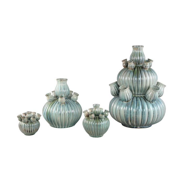 PTMD Nolou Turquoise Ceramic Tulip Vase Ribbed Round L