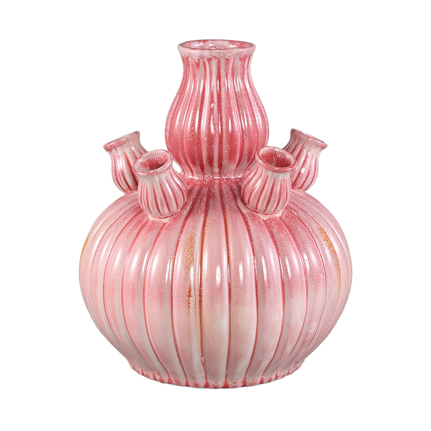 PTMD Nolou Pink Ceramic Tulip Vase Ribbed Round M