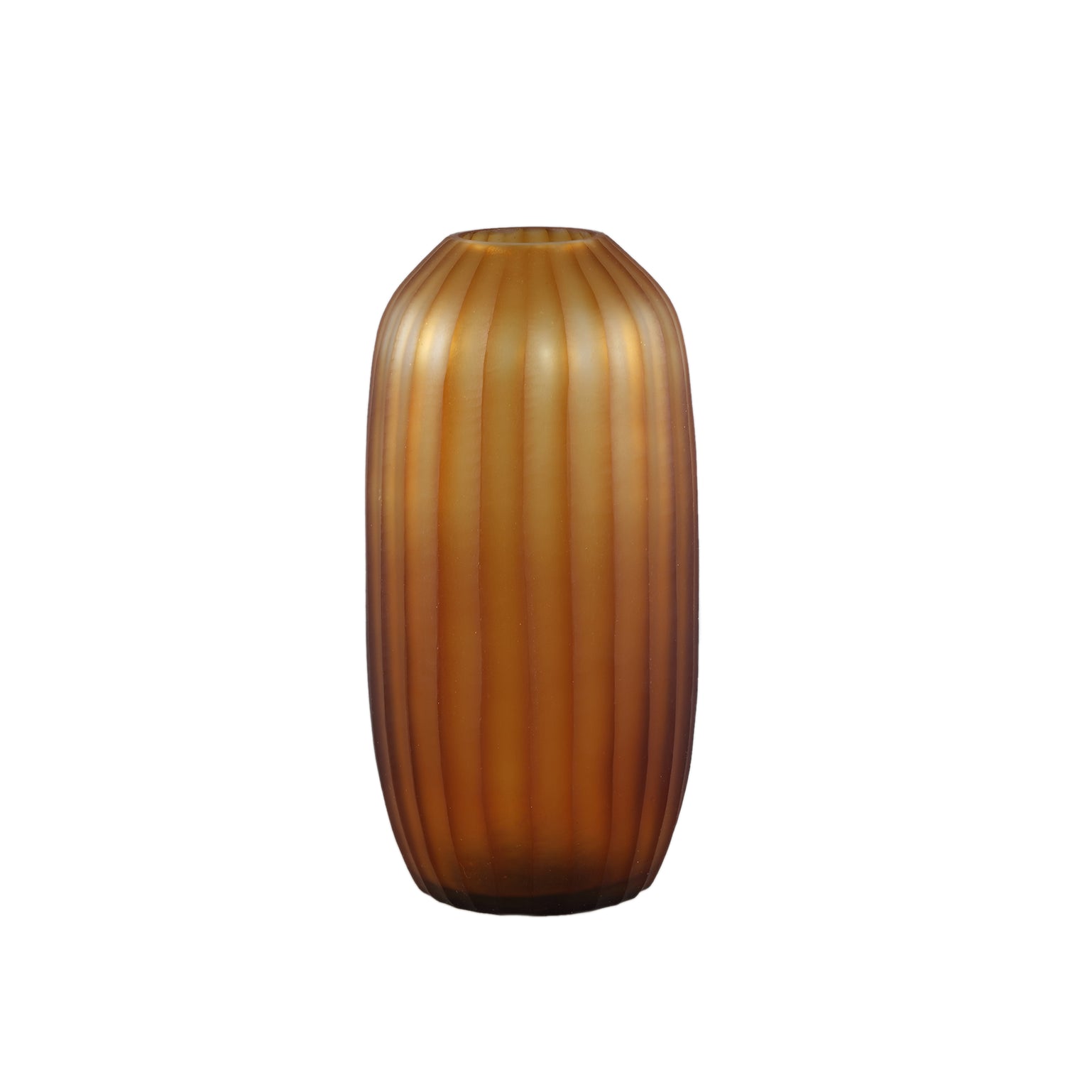 PTMD Lavanya Brown Carved Glass Round Vase Ribbed High