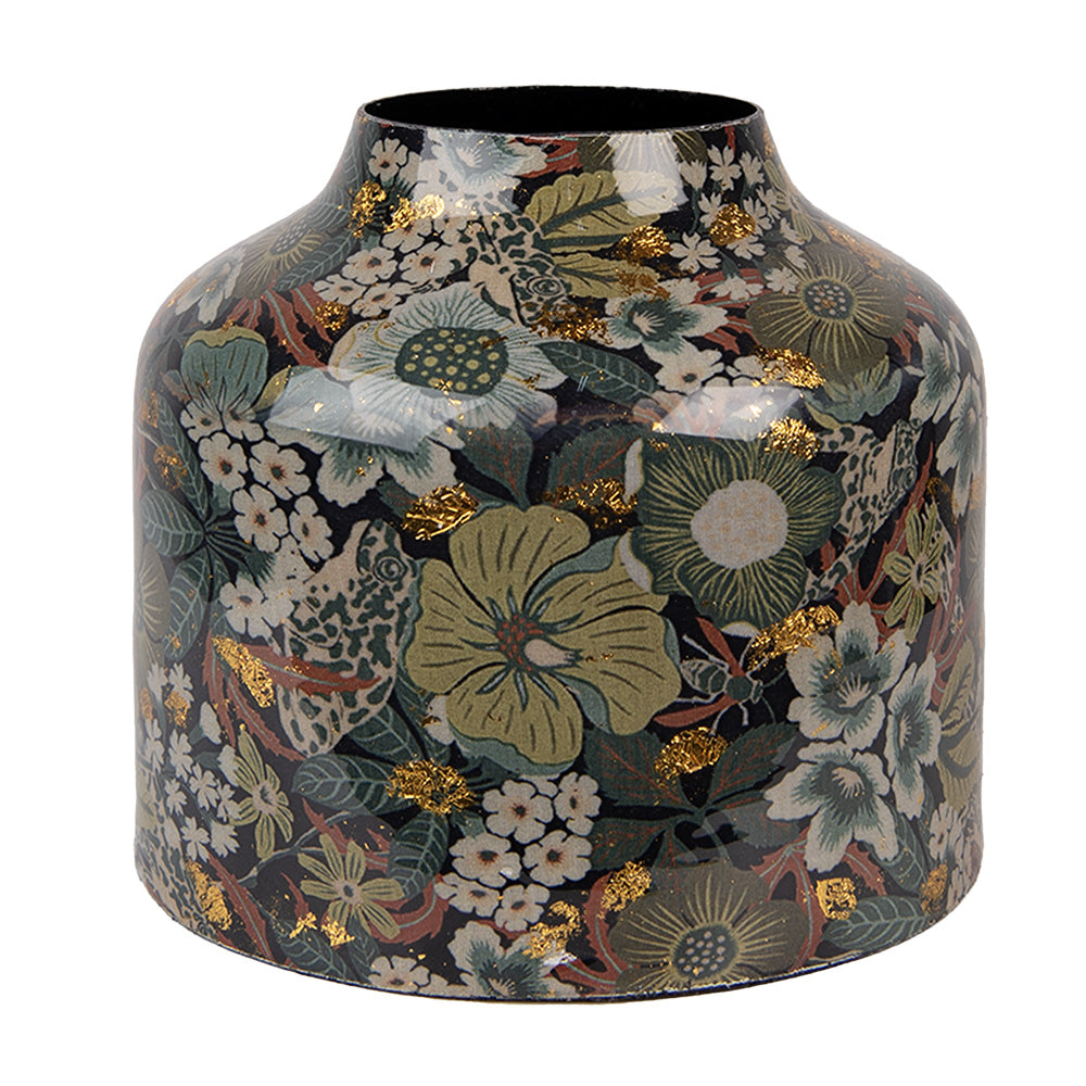 Clayre & Eef Vaas Ø 17x16 cm Zwart Groen Metaal Bloemen