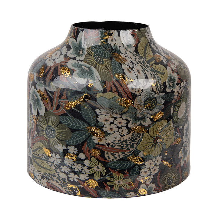 Clayre & Eef Vaas Ø 17x16 cm Zwart Groen Metaal Bloemen
