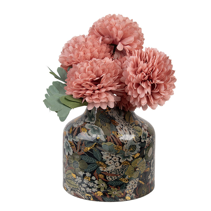 Clayre & Eef Vaas Ø 17x16 cm Zwart Groen Metaal Bloemen