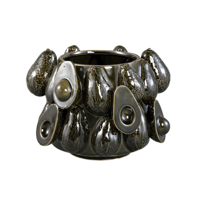 PTMD Bauer Green Ceramic Round Avocado Pot Large