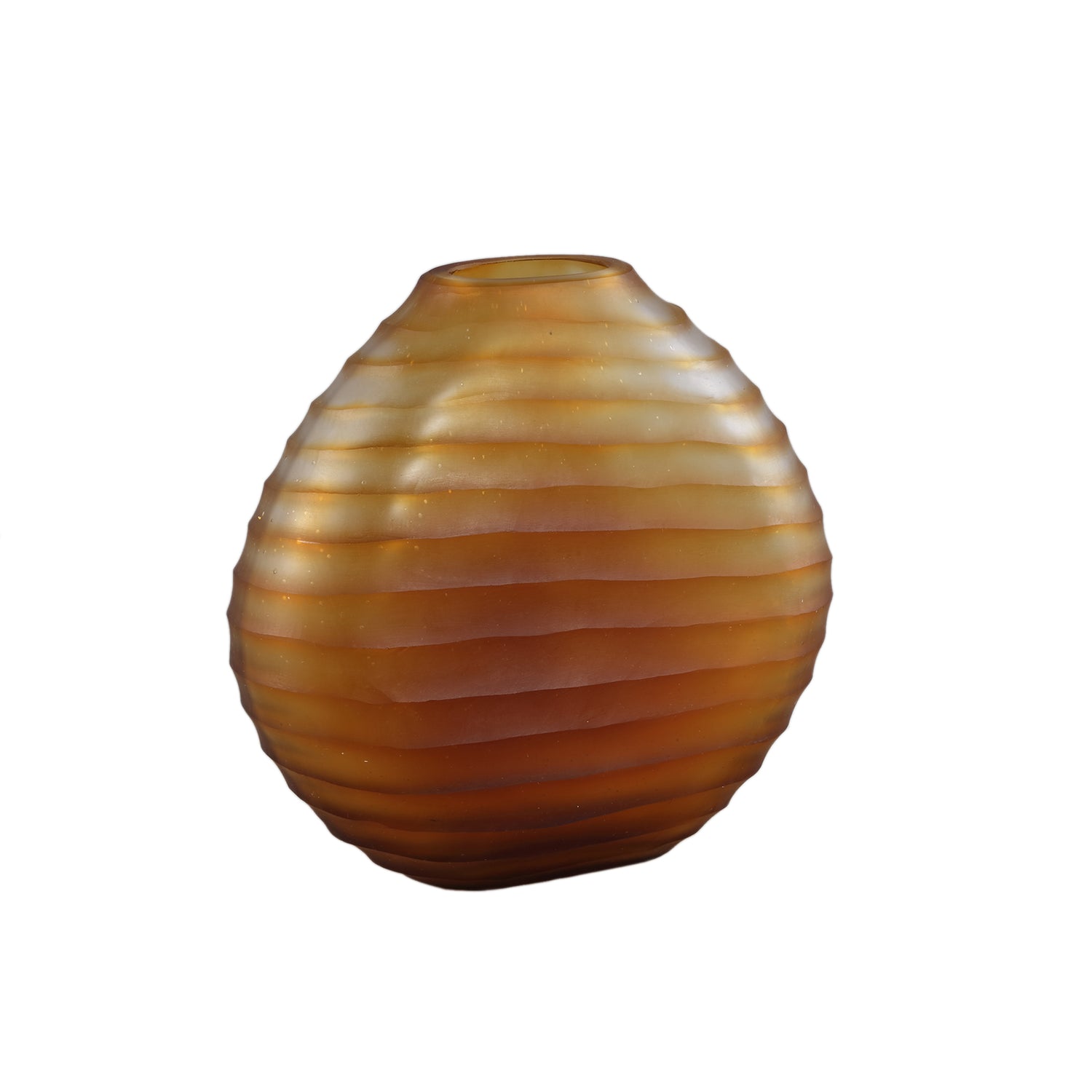 PTMD Lavanya Brown Carved Glass Oval Vase Ribbed L