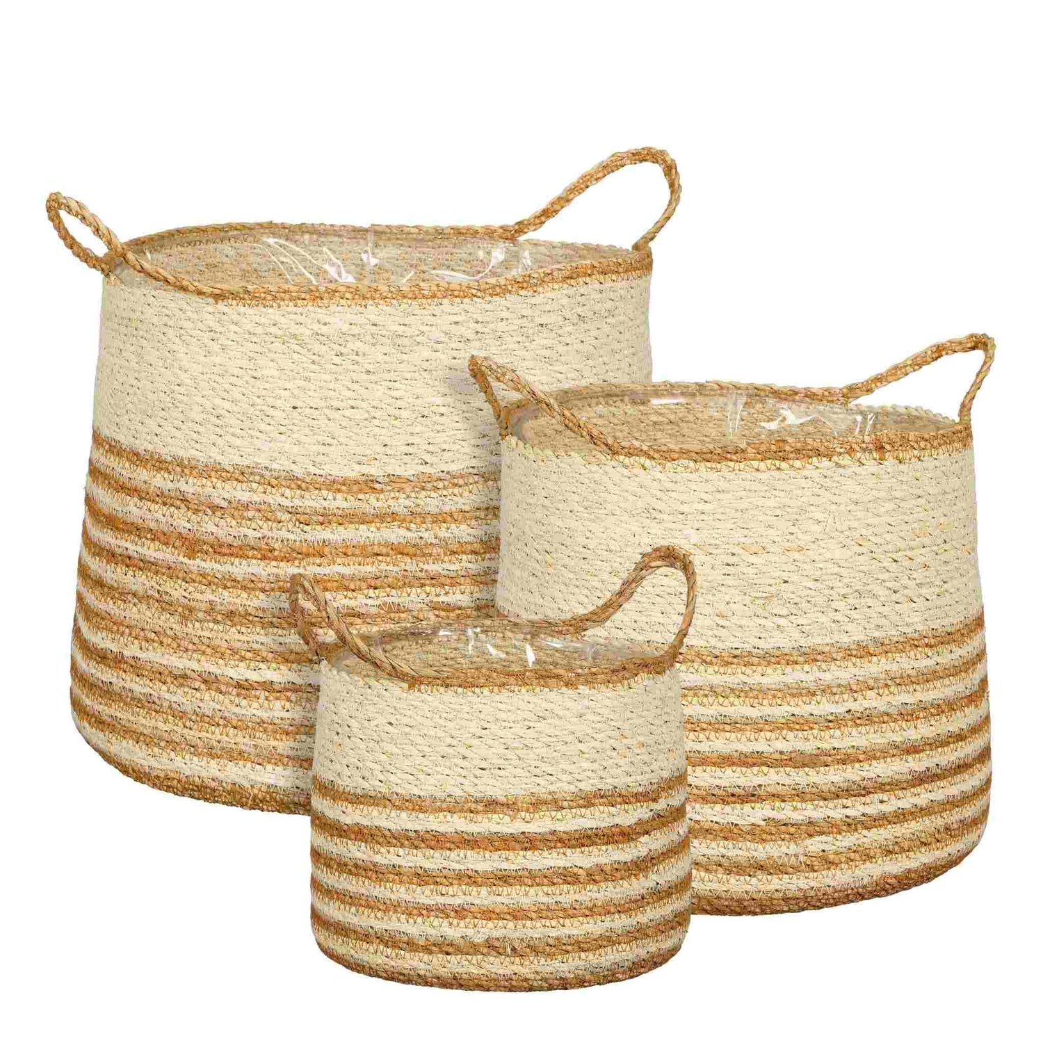 Mica Decorations Mand Basket - 30x30x30 cm - Zeegras - Licht Bruin - Set van 3