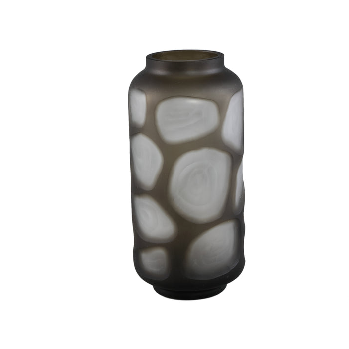 PTMD Azize Green Carved Glass Round Vase On Base L