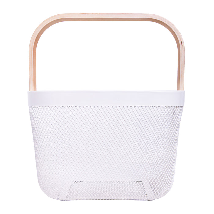 QUVIO Draagbare mand – Met houten handvat – Metaal - Wit