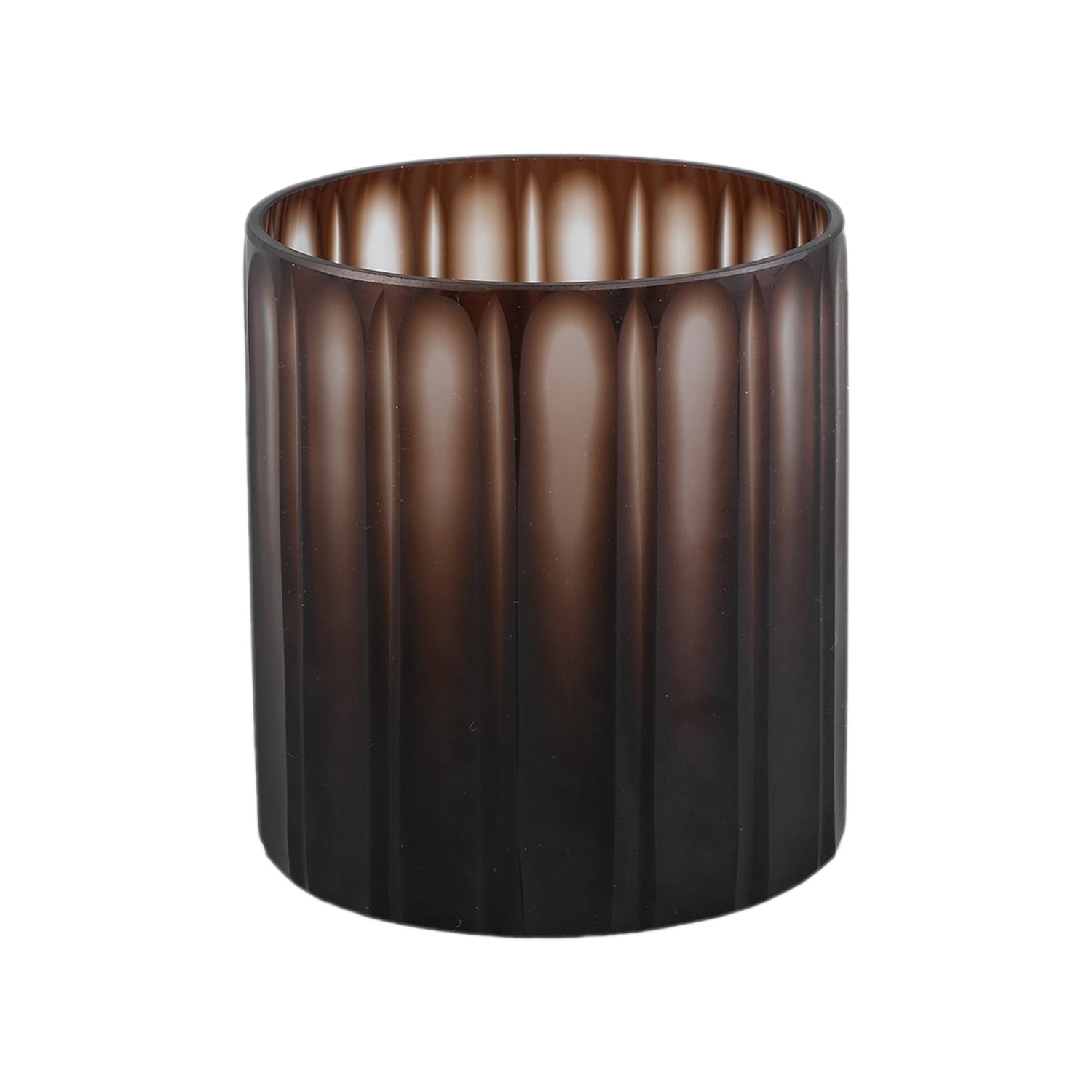 PTMD Linesa Brown Carved Glass Round Vase Matt Finish S