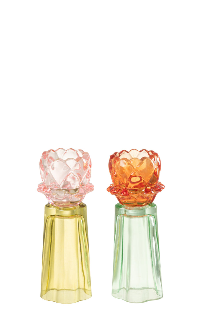 J-Line kaarshouder Bloem Recht - glas - mix - 2 stuks
