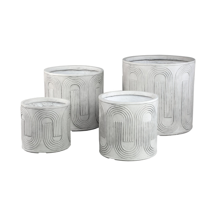 PTMD Zakerie White Round Magnesium Pot Wavy Pattern SV4