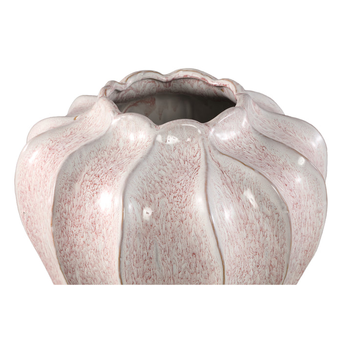 PTMD Hamish Pink Ceramic Round Wavy Shaped Vase L