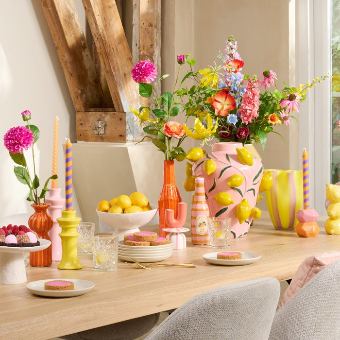 HD Collection Vaas Bottle Lemon - Roze - Keramiek - 7x24x7cm (BxHxD)