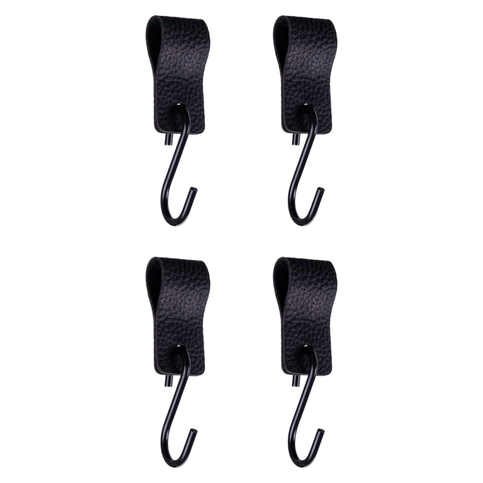 QUVIO S haak met leren bandje - Zwart - set van 4