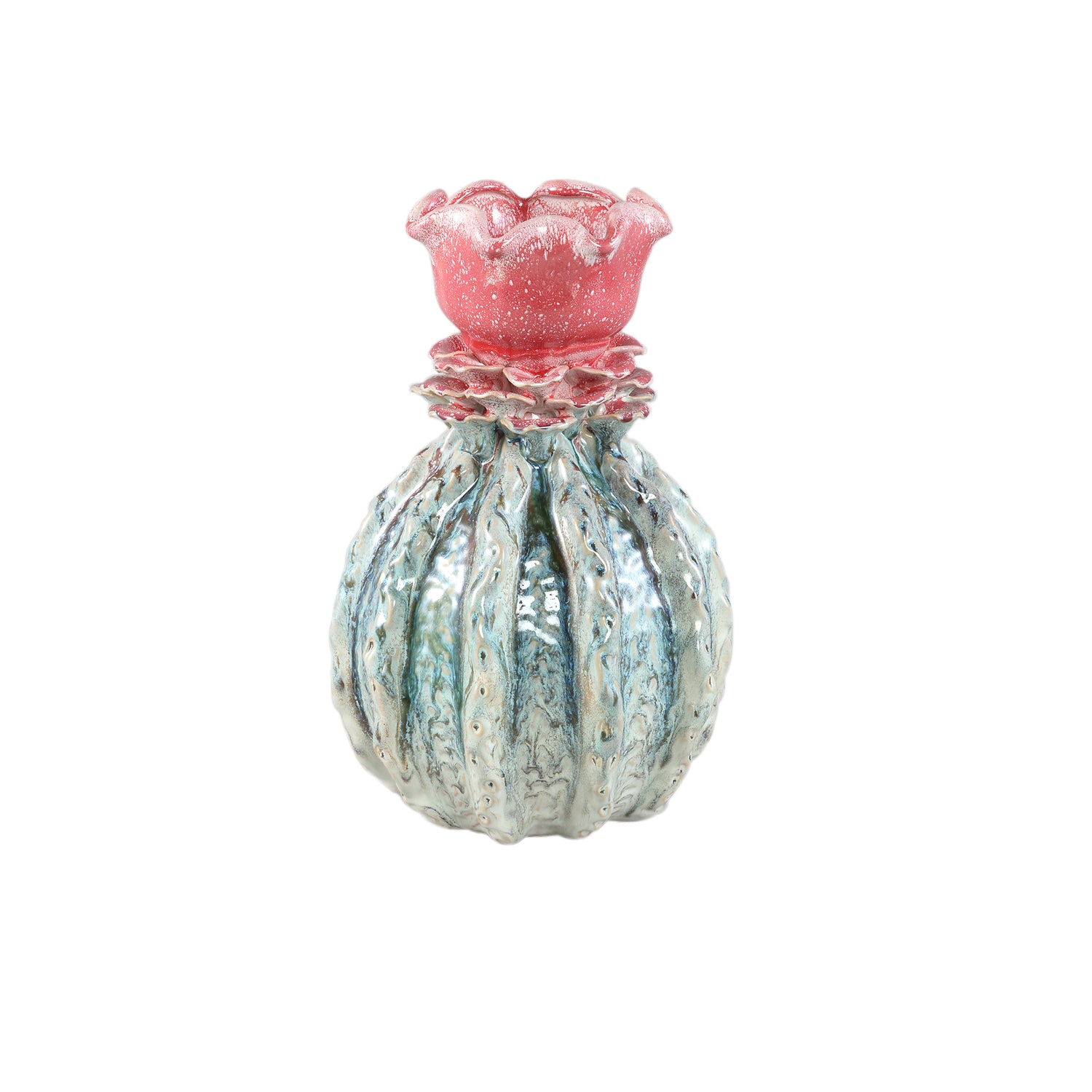 PTMD Tegain Petrol Pink Ceramic Flower Shape Vase S