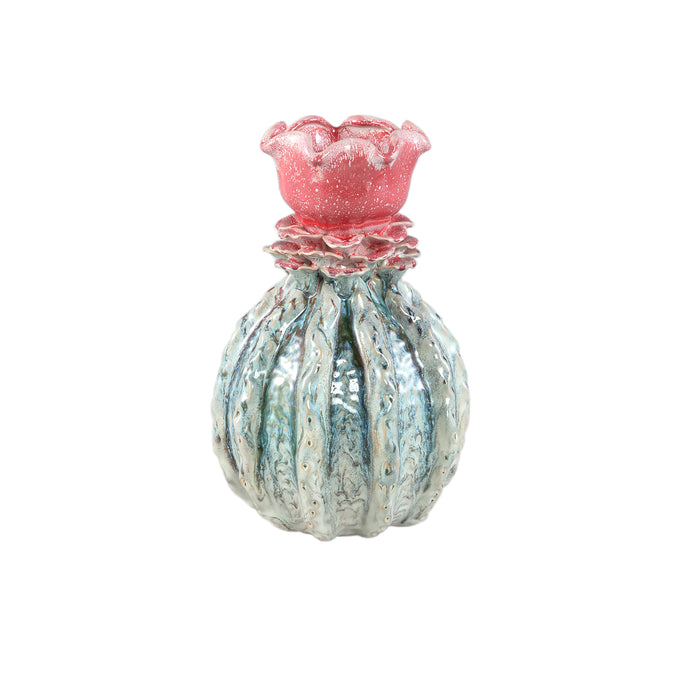 PTMD Tegain Petrol Pink Ceramic Flower Shape Vase S