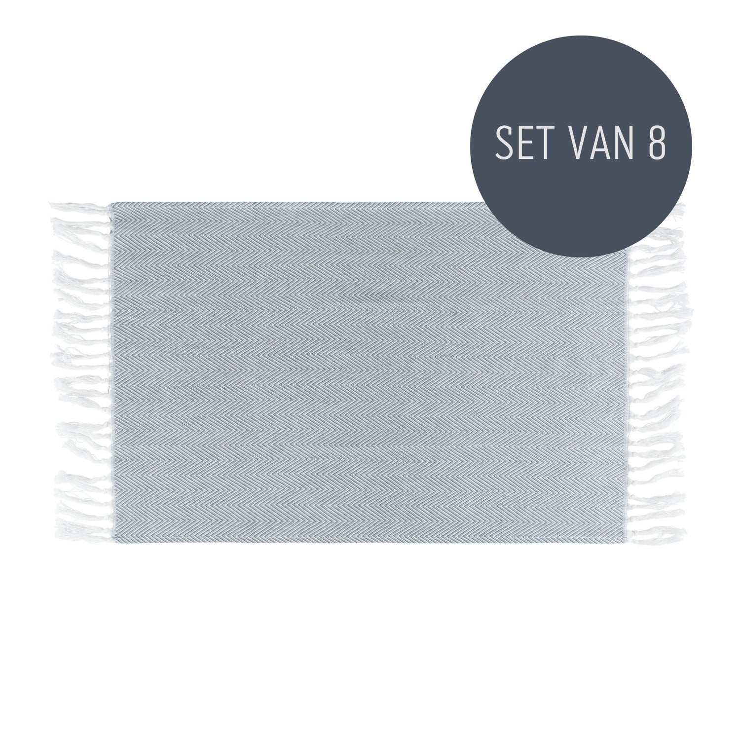 Krumble Theedoek met franjes - Katoen - Grijs - Set van 8