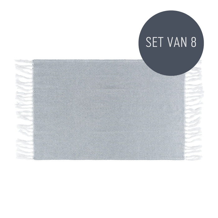 Krumble Theedoek met franjes - Katoen - Grijs - Set van 8