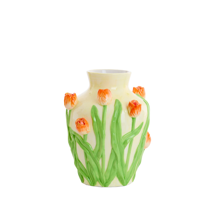 Light&living Vaas deco Ø21,5x26 cm TULIP keramiek crème oranje-groen