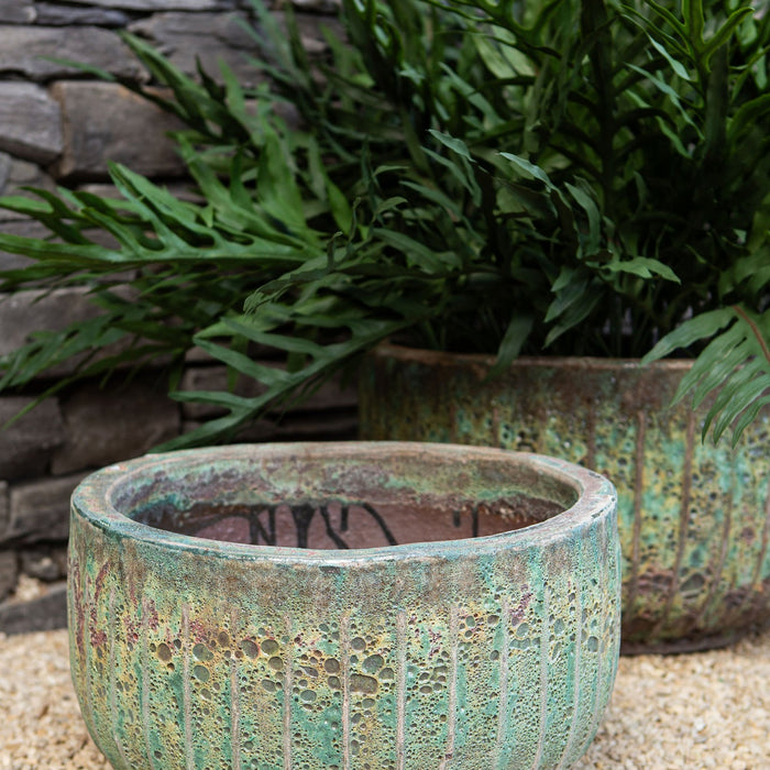 PTMD Siantelle Green Round Ceramic Pot With Lines SV3