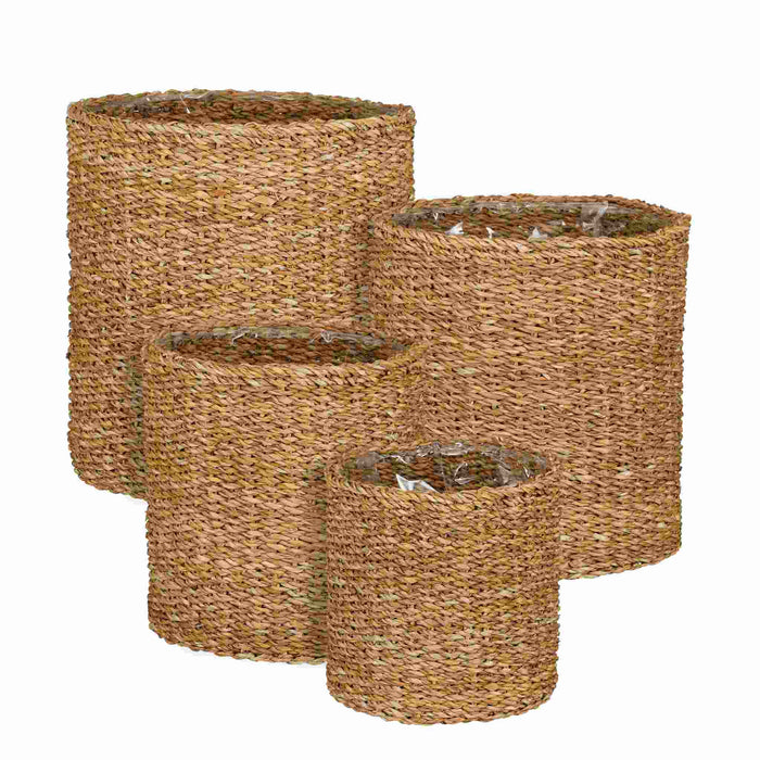 Mica Decorations Mand Dave - 36x36x36 cm - Zeegras - Licht Bruin - Set van 4