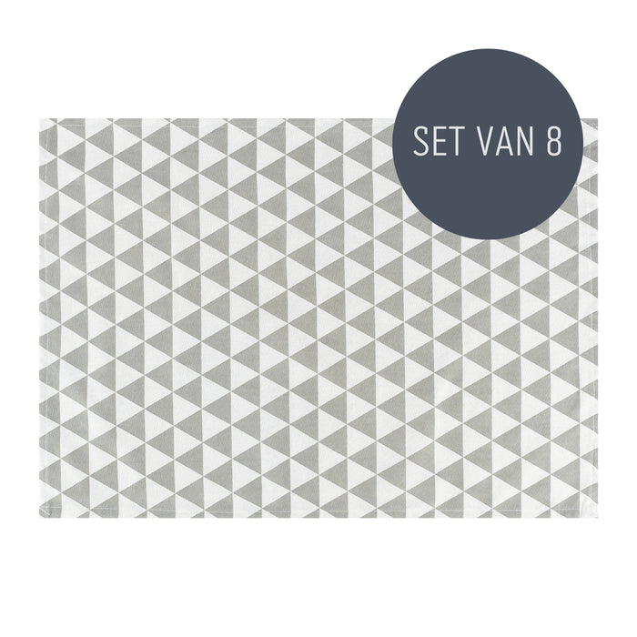 Krumble Theedoek Driehoek patroon - Grijs|wit - Set van 8