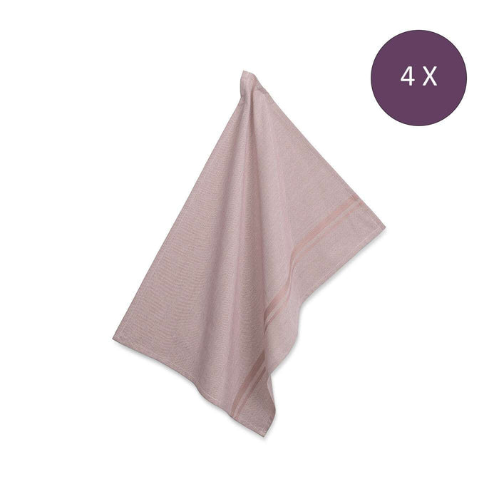 Theedoek, Set van 4 Stuks, Katoen, Roze met Streep, 70 x 50 cm - Kela