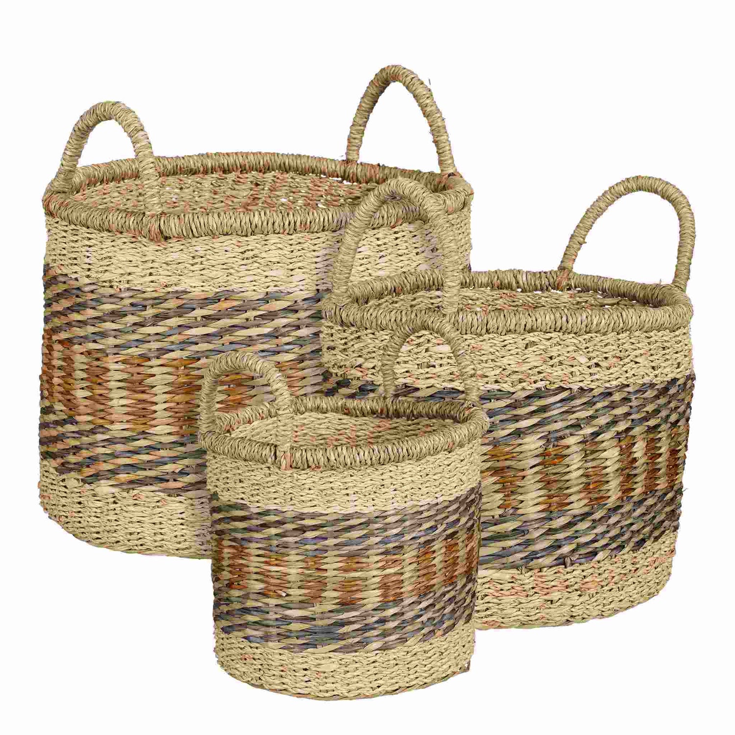 Mica Decorations Mand Elba - 30x30x23 cm - Zeegras - Blauw - Set van 3