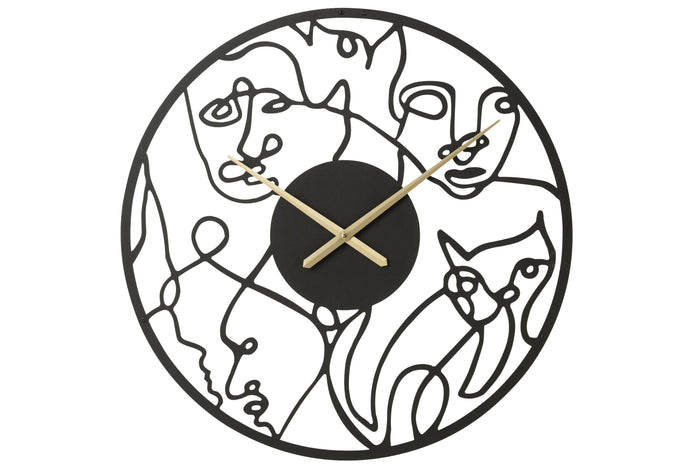 J-line - Klok Gezichten Metaal Zwart Large - 69x69x0.5cm