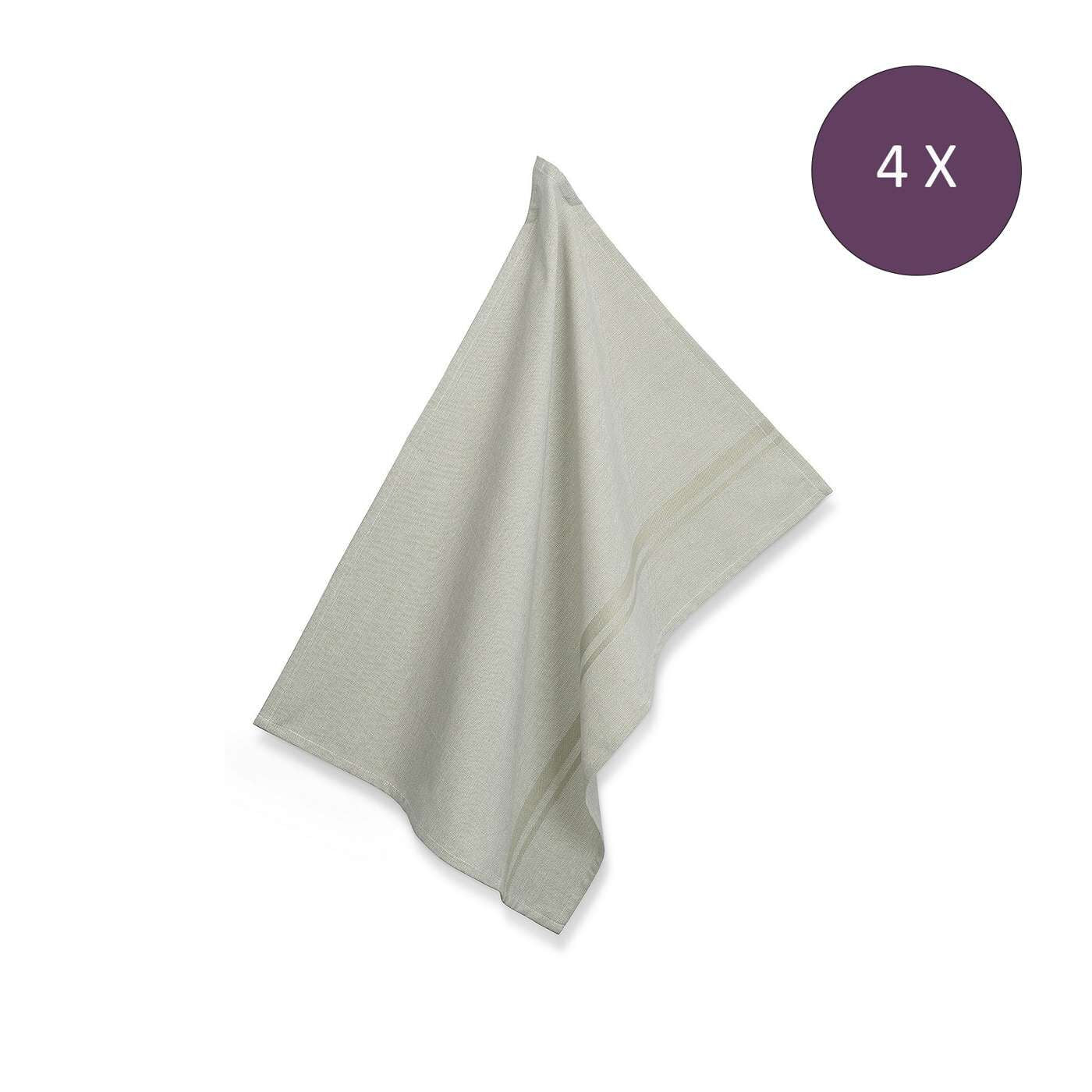 Theedoek, Set van 4 Stuks, Katoen, Groen met Streep, 70 x 50 cm - Kela